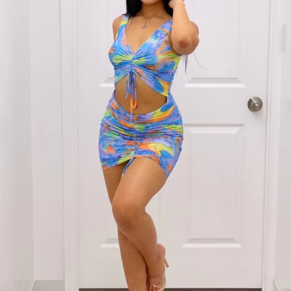 Halea Ruched Drawstring Cut Out Mini Dress - Picture 3 of 3